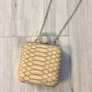 SNAKESKIN SMALL CLUTCH BAG WITH CHAIN